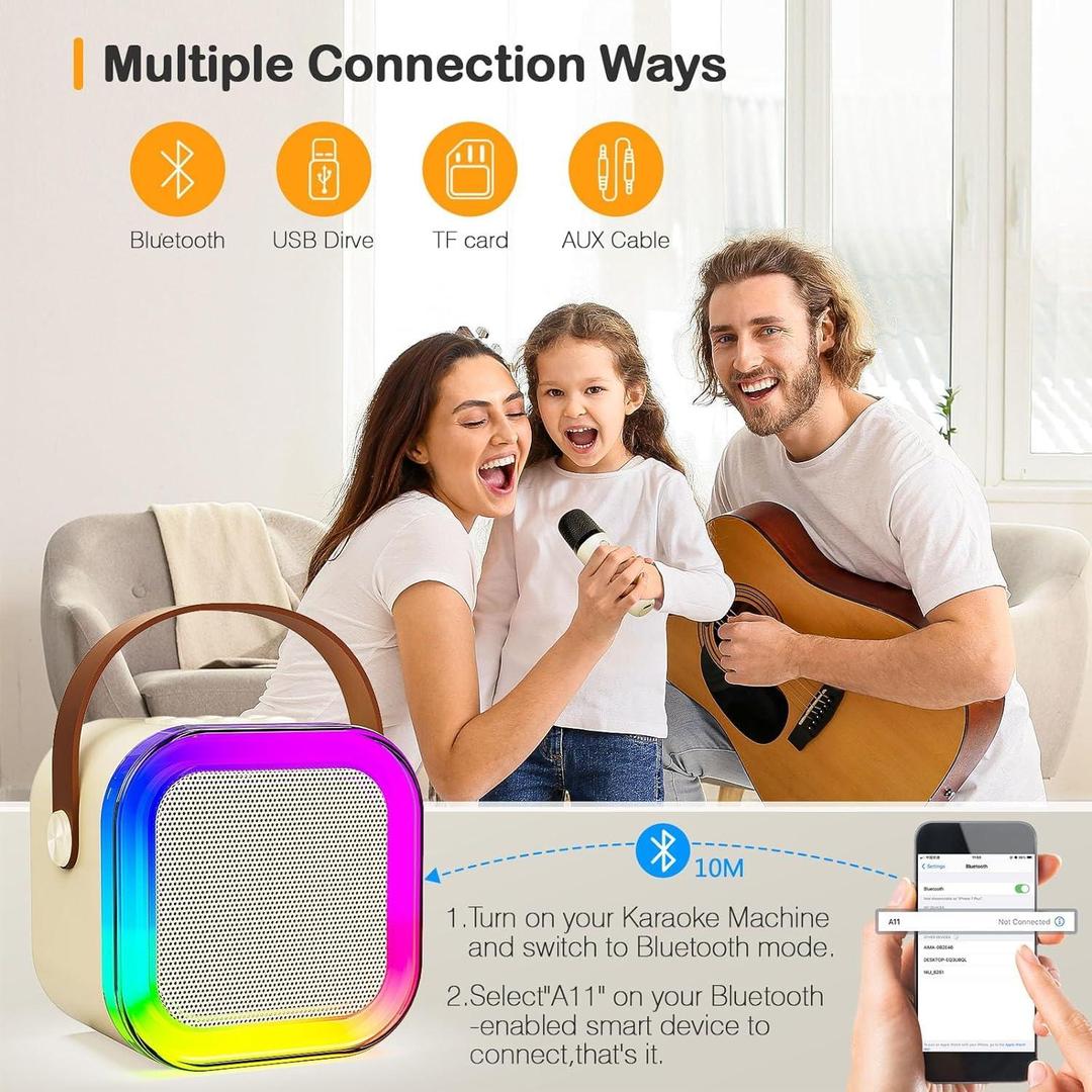 Mini Portable Karaoke Machine with Bluetooth Speaker & 2 Wireless Microphones